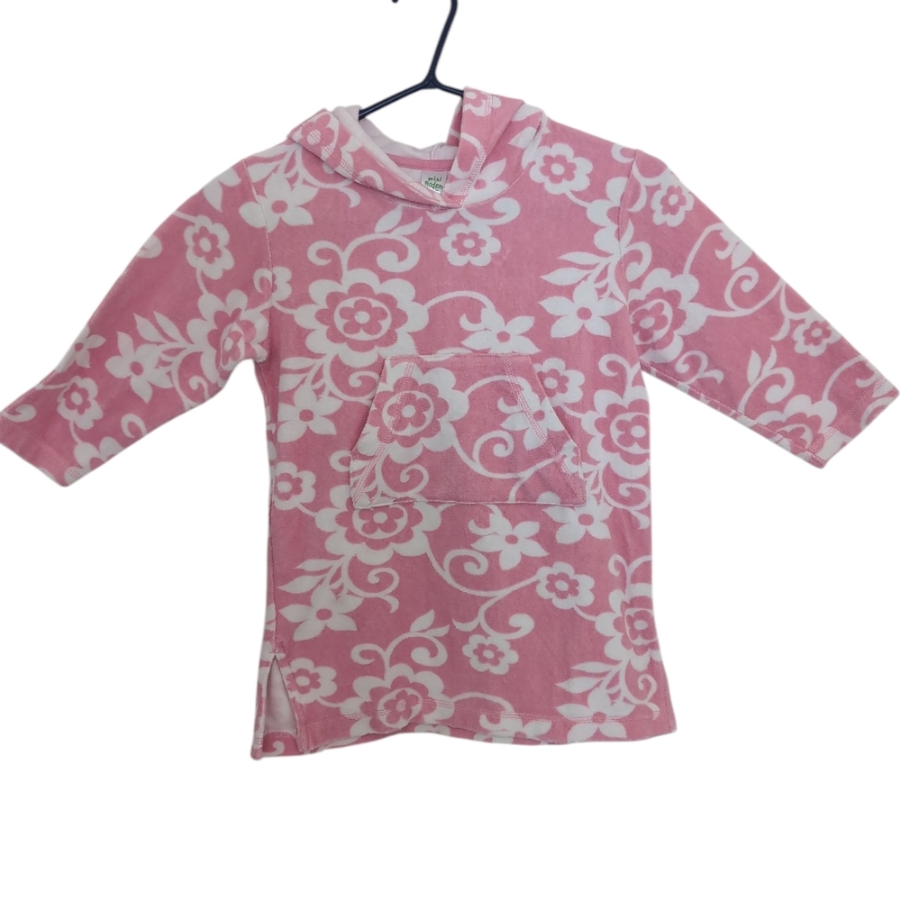 MINI BODEN Pink Floral Terry Swim Beach Cover-up Hooded Toddler Size 3-4 yrs